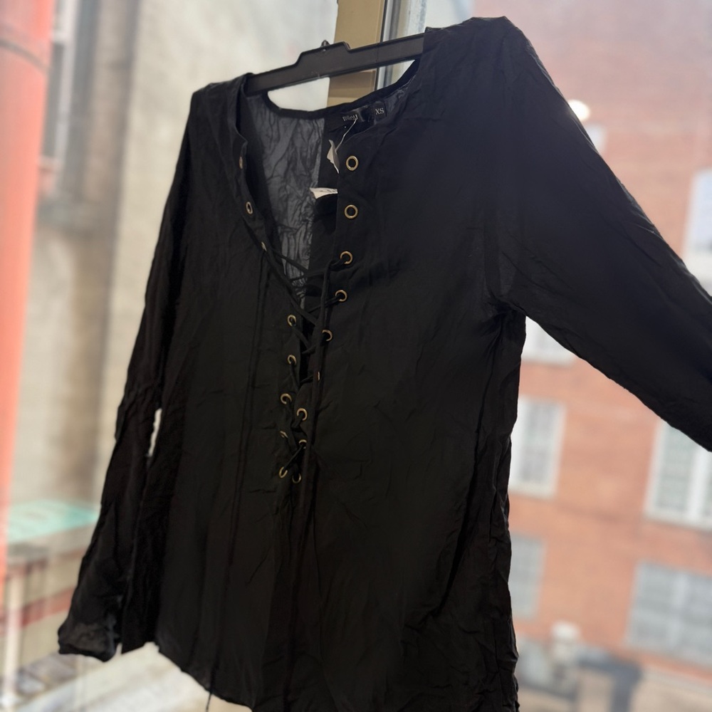 LF Gold Toned Lace Up Blouse